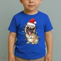 Pug Santa Christmas Tree Lights Xmas Boys Pugmas Dog Dogmas Cool Gift Toddler T-Shirt thumb 2