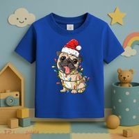 Pug Santa Christmas Tree Lights Xmas Boys Pugmas Dog Dogmas Cool Gift Toddler T-Shirt thumb 3