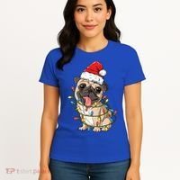 Pug Santa Christmas Tree Lights Xmas Boys Pugmas Dog Dogmas Cool Gift Women's T-Shirt thumb 4