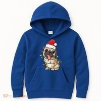 Pug Santa Christmas Tree Lights Xmas Boys Pugmas Dog Dogmas Cool Gift Kids Hoodie thumb 0