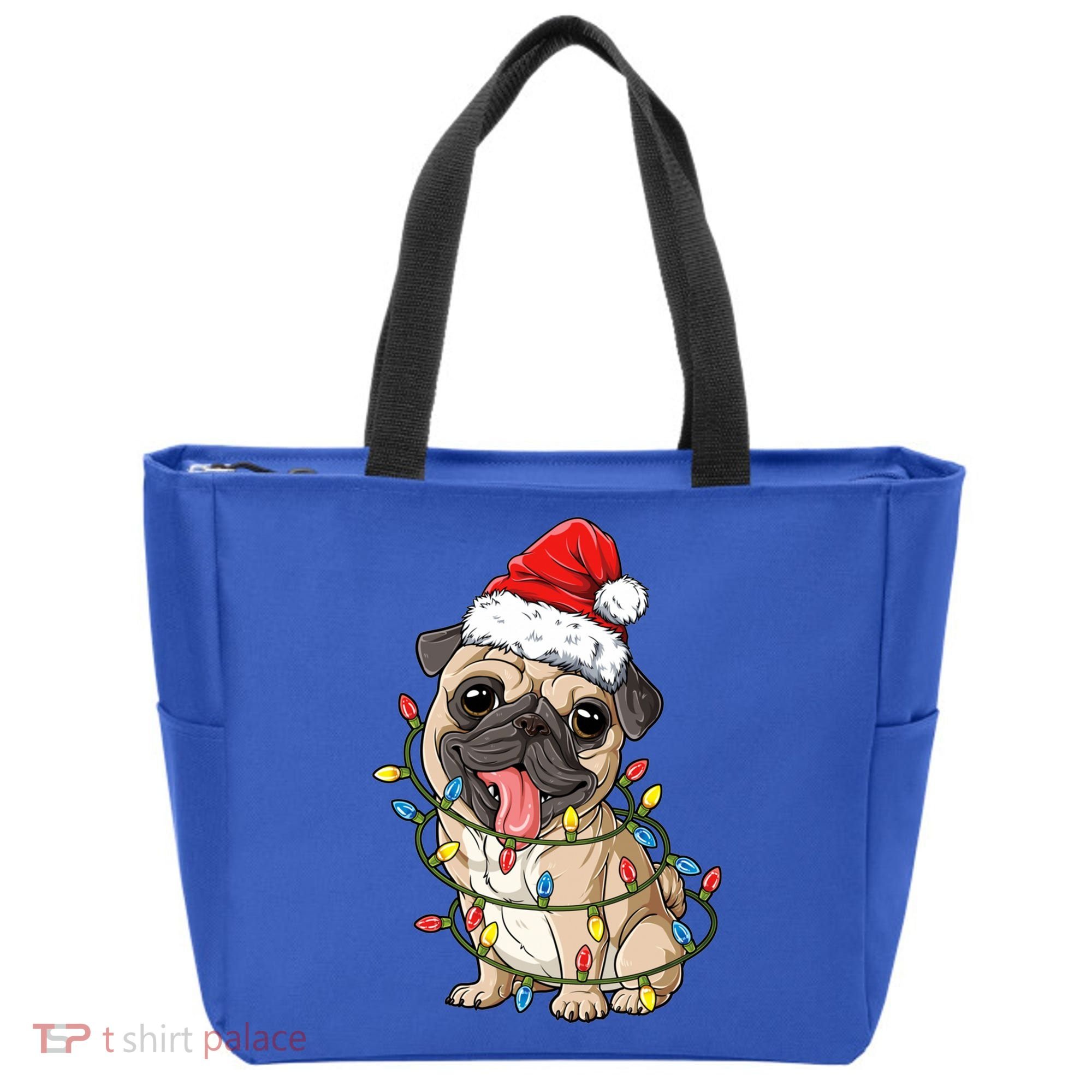 Pug Santa Christmas Tree Lights Xmas Boys Pugmas Dog Dogmas Cool Gift Tote Bag