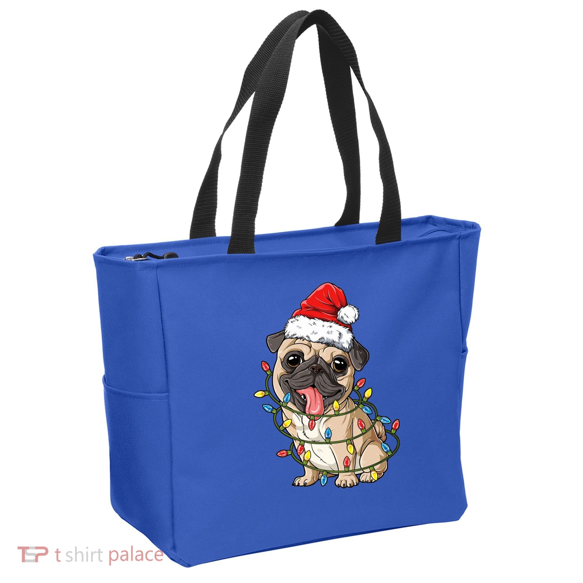 Pug Santa Christmas Tree Lights Xmas Boys Pugmas Dog Dogmas Cool Gift Tote Bag