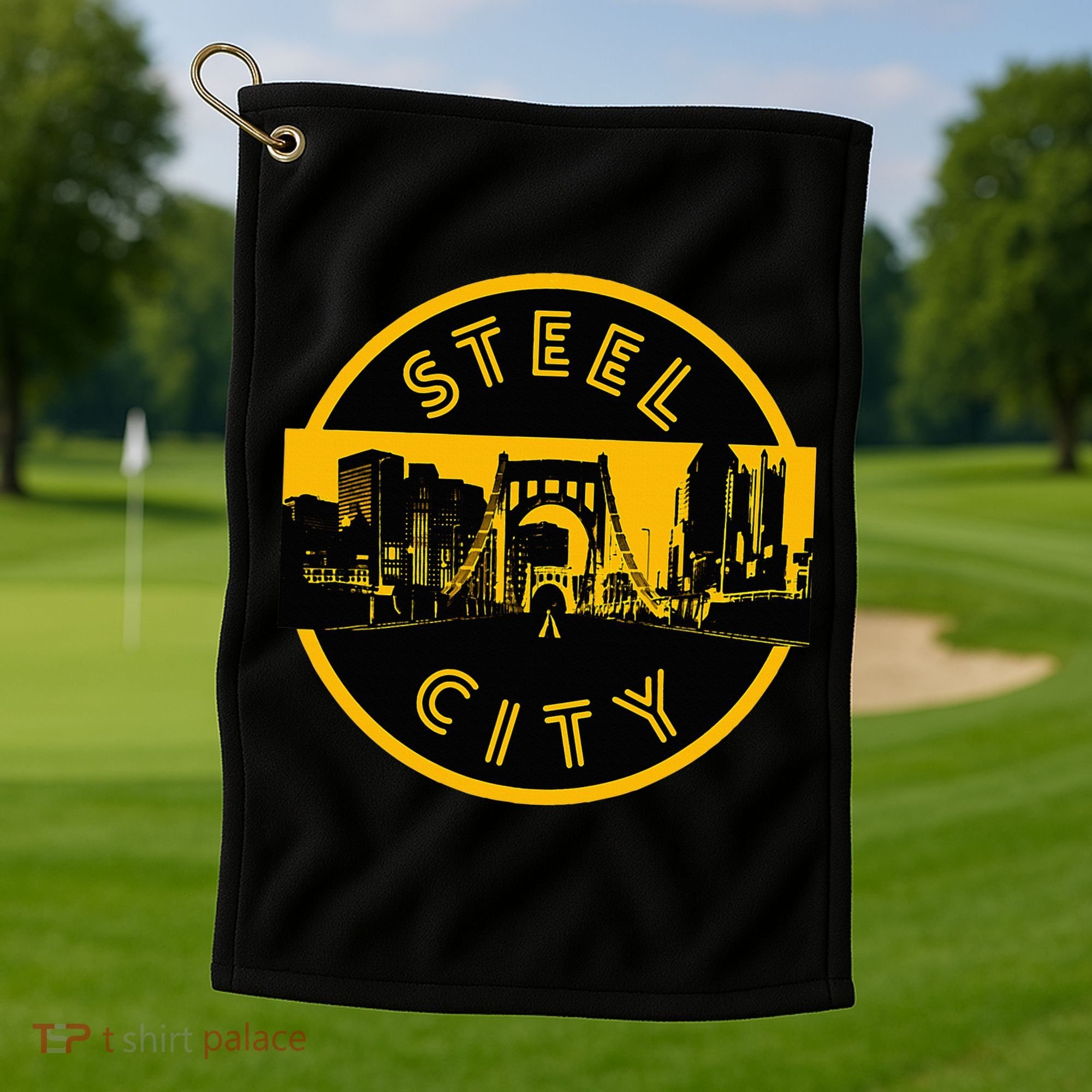 Pittsburgh Steel City Retro Skyline Bridge Pride Golf Towel