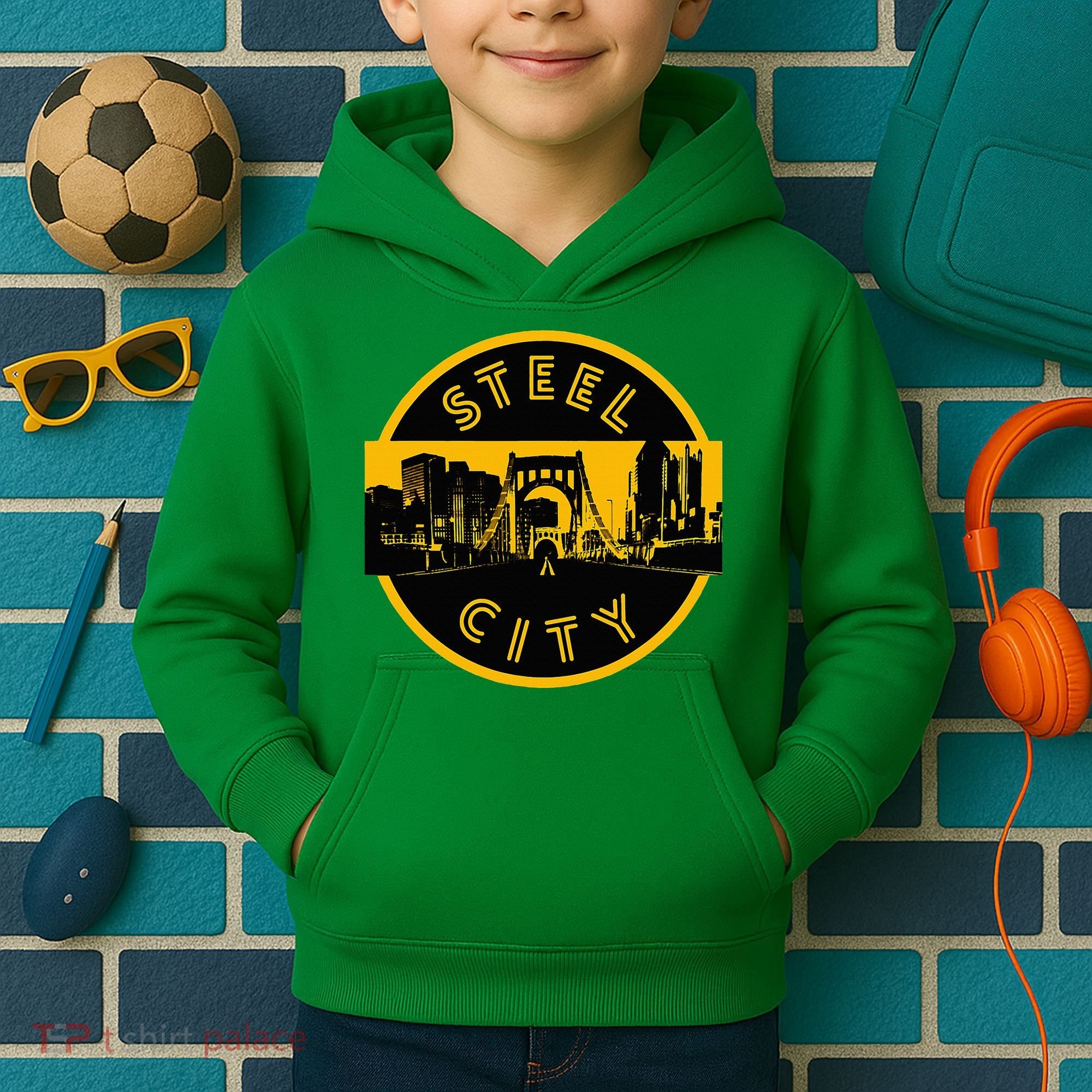 Pittsburgh Steel City Retro Skyline Bridge Pride Kids Hoodie