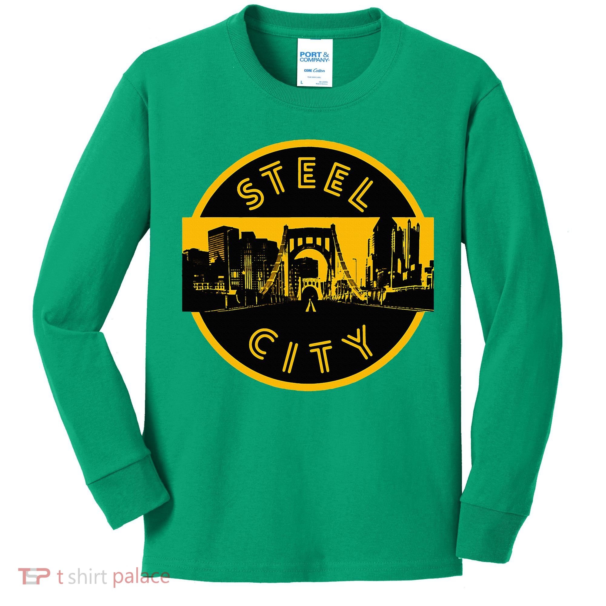 Pittsburgh Steel City Retro Skyline Bridge Pride Kids Long Sleeve Shirt