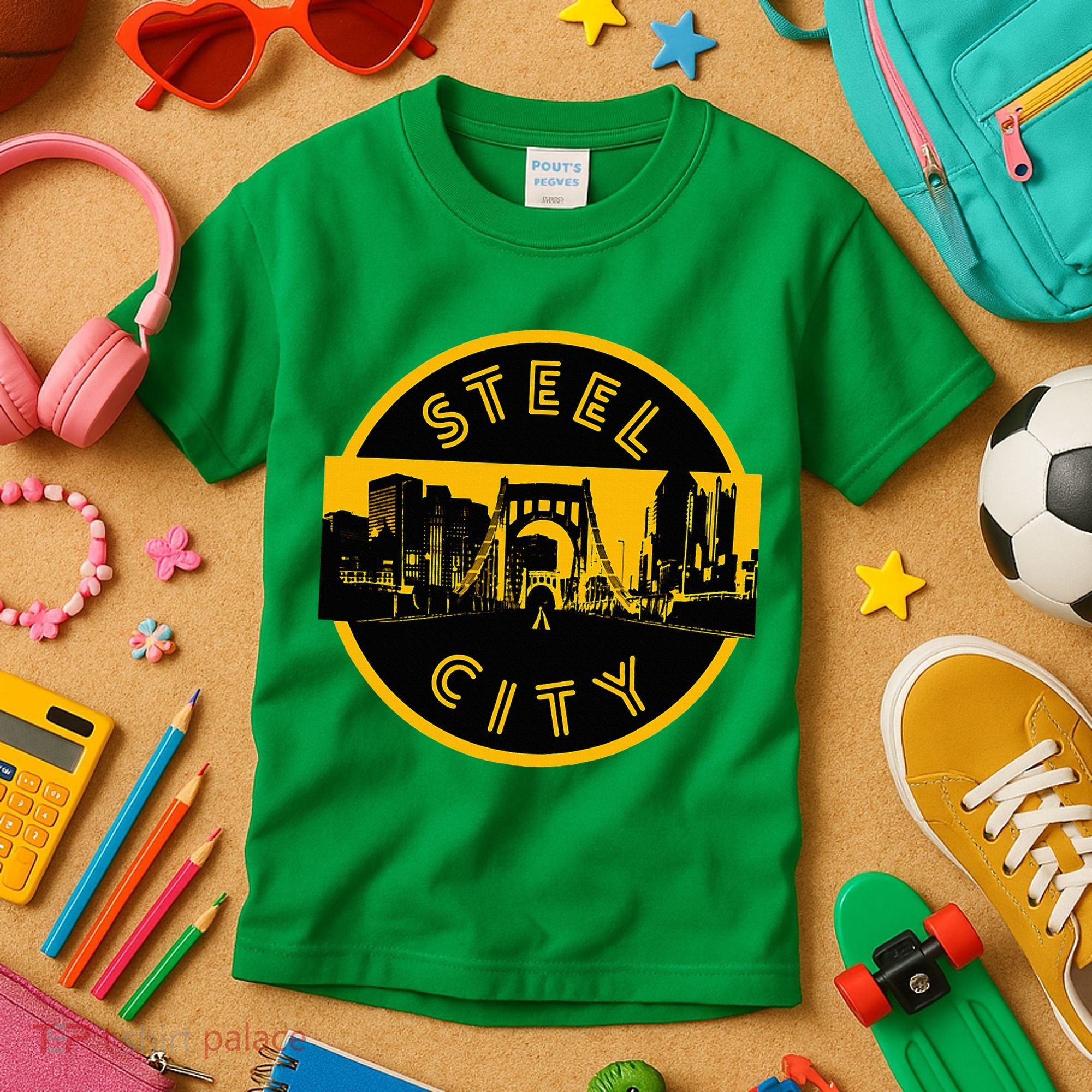 Pittsburgh Steel City Retro Skyline Bridge Pride Kids T-Shirt