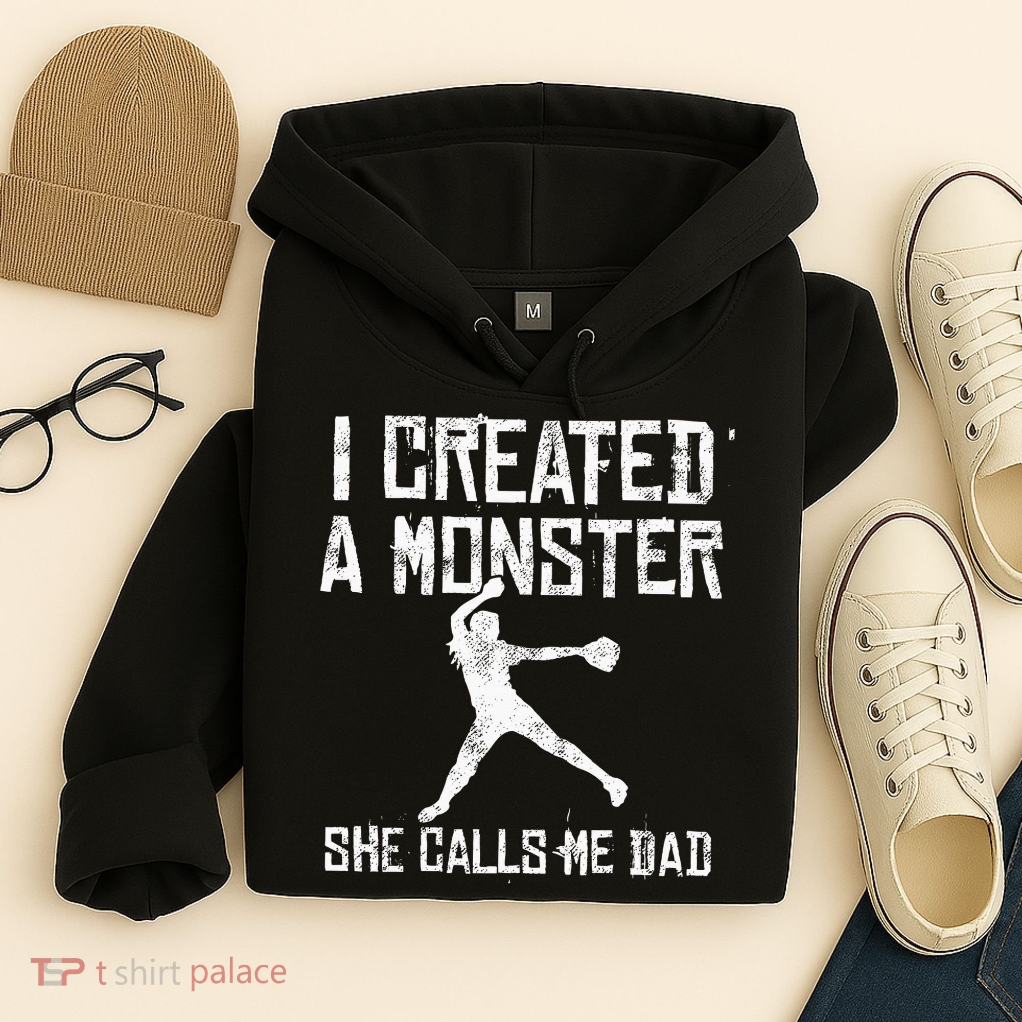 Proud Softball Dad I Created A Monster She Calls Me Dad Hoodie