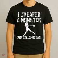 Proud Softball Dad I Created A Monster She Calls Me Dad T-Shirt thumb 3