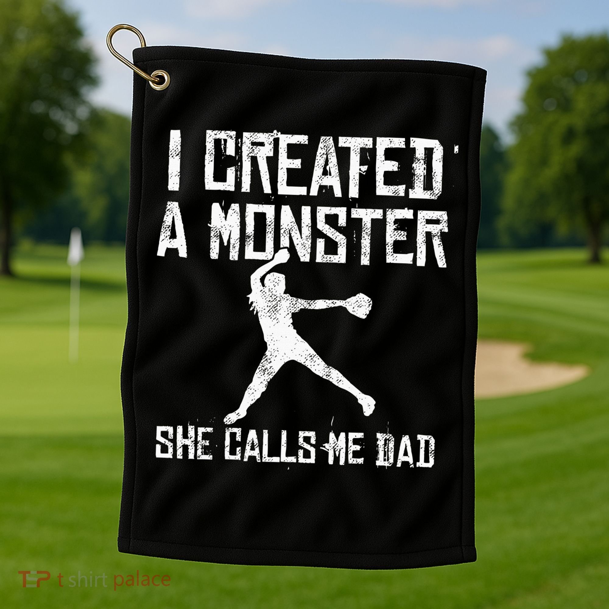 Proud Softball Dad I Created A Monster She Calls Me Dad Golf Towel
