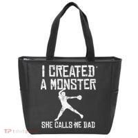 Proud Softball Dad I Created A Monster She Calls Me Dad Tote Bag thumb 0