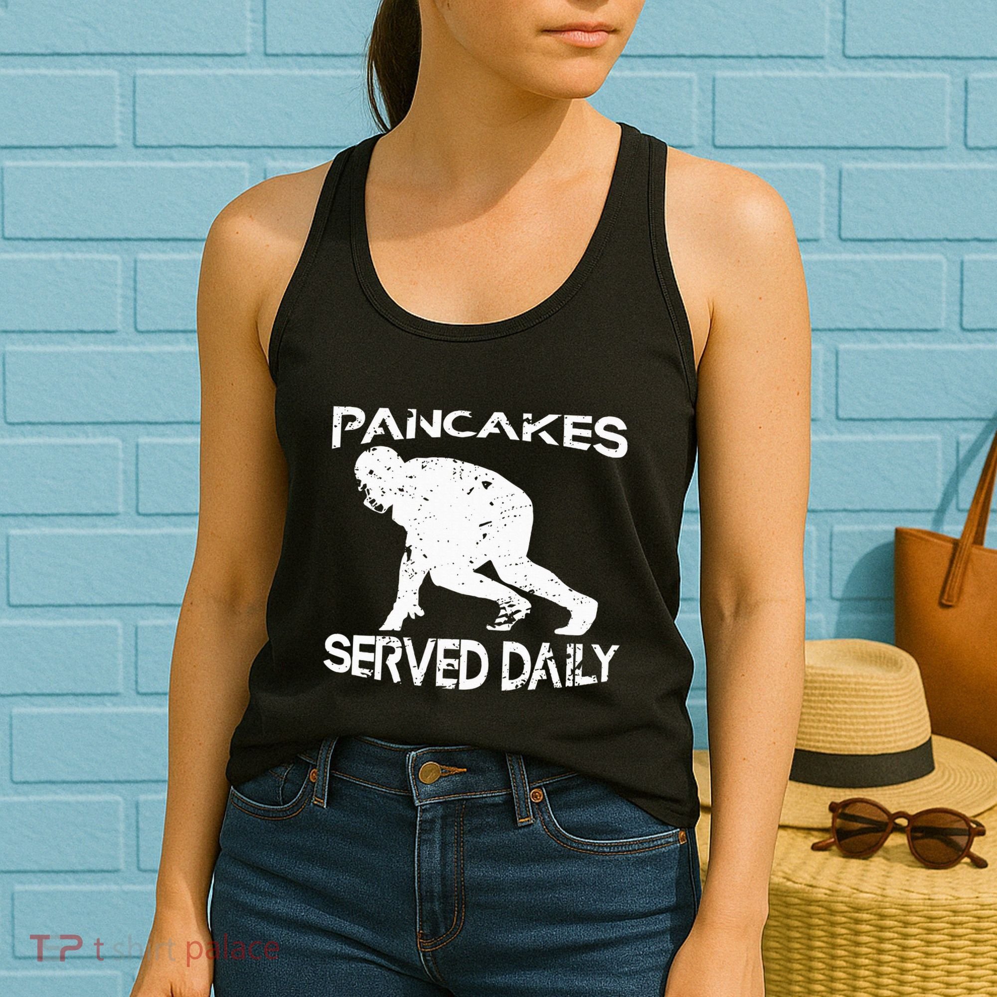 Pancakes Served Daily Funny Offensive Lineman Football Women's Tank Top