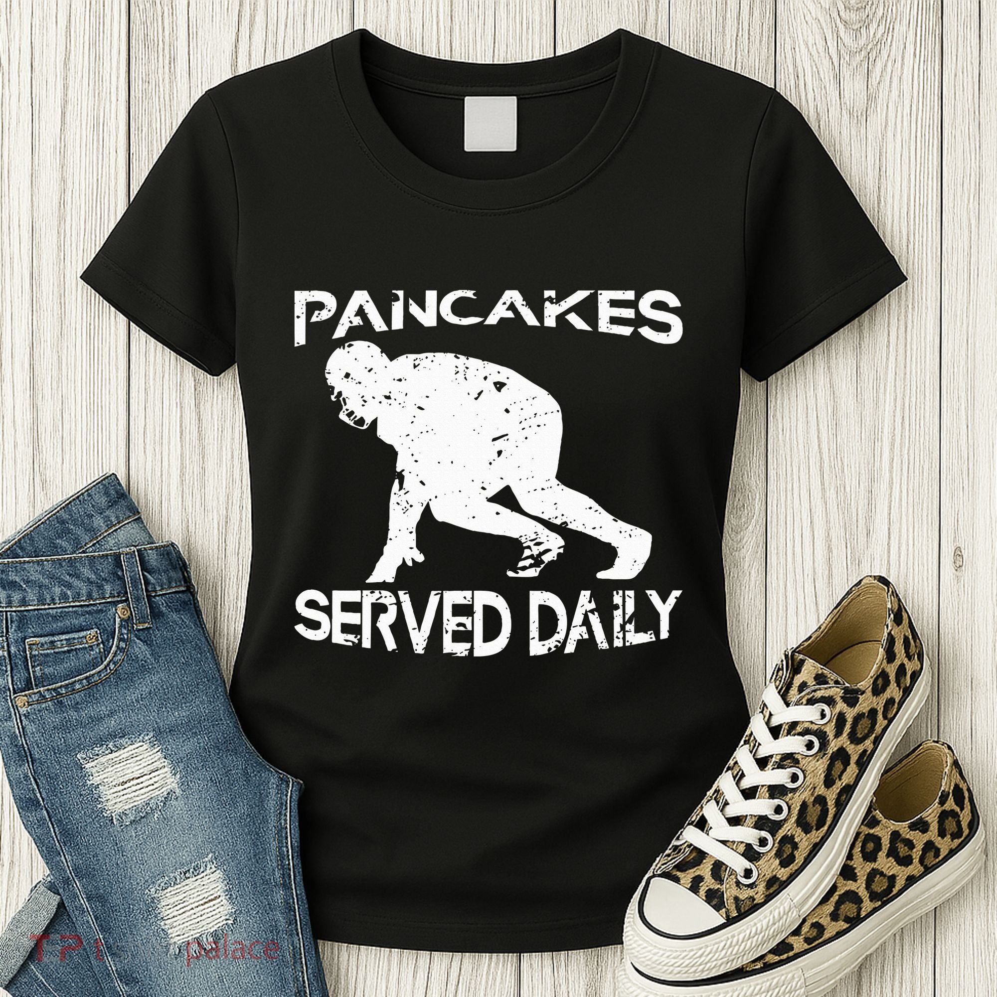 Pancakes Served Daily Funny Offensive Lineman Football Women's T-Shirt