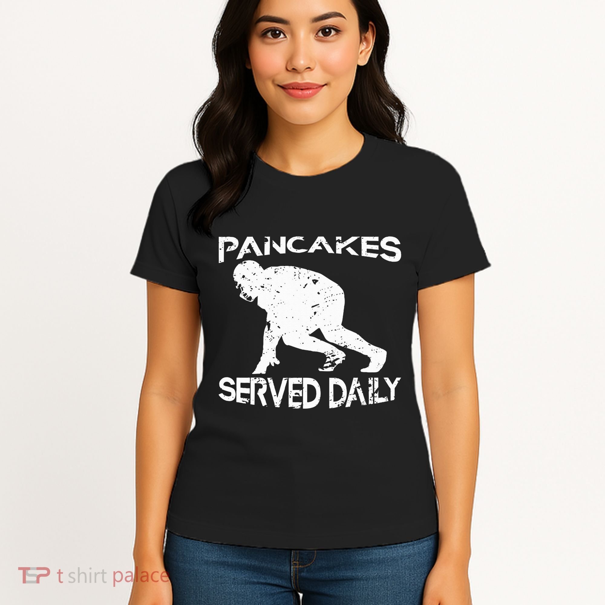 Pancakes Served Daily Funny Offensive Lineman Football Women's T-Shirt