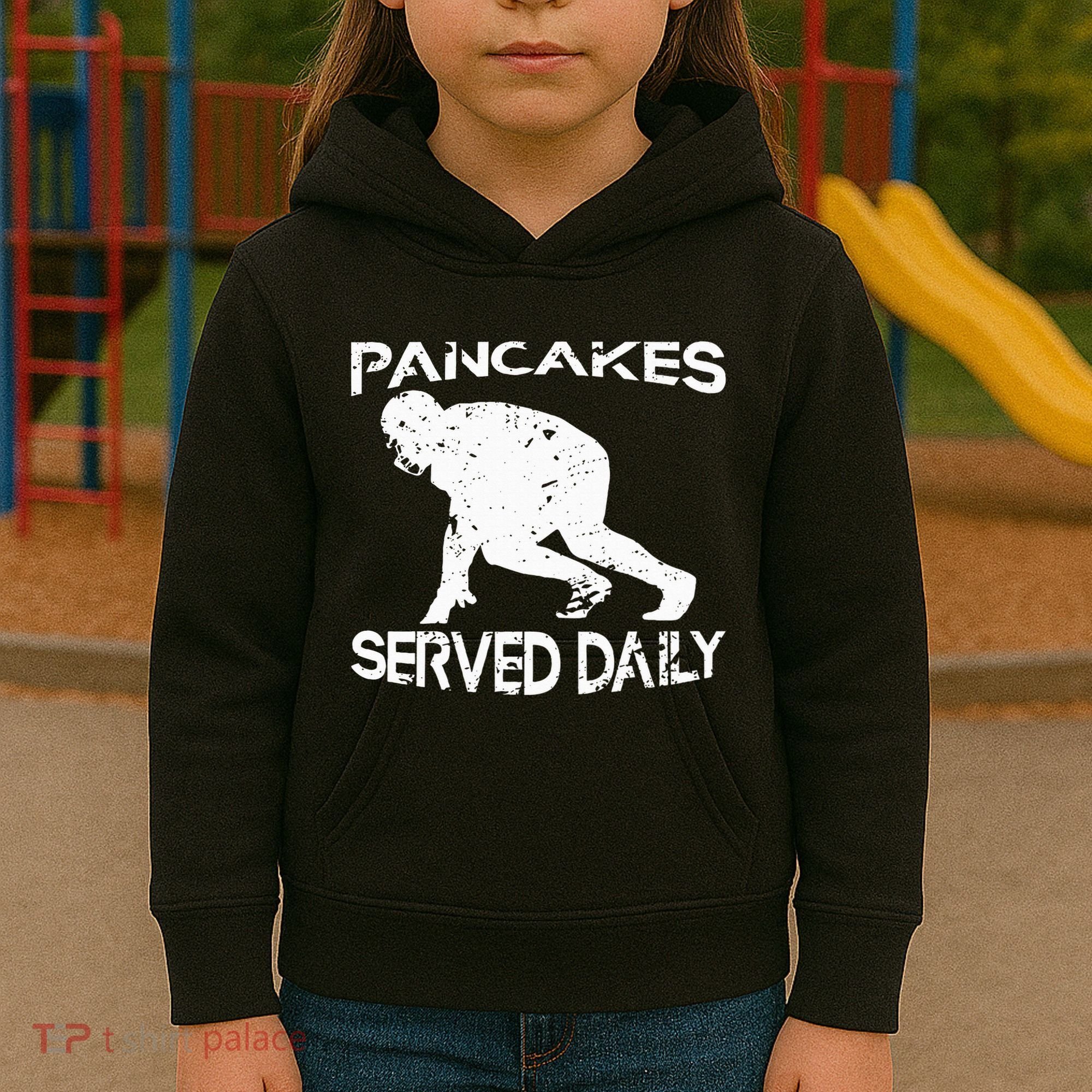 Pancakes Served Daily Funny Offensive Lineman Football Kids Hoodie