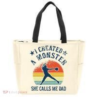 Proud Softball Dad I Created A Monster She Calls Me Dad Tote Bag thumb 0