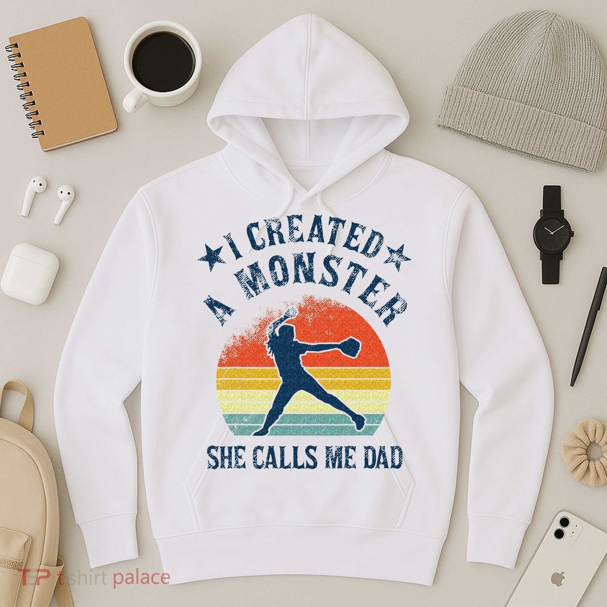 Proud Softball Dad I Created A Monster She Calls Me Dad Hoodie