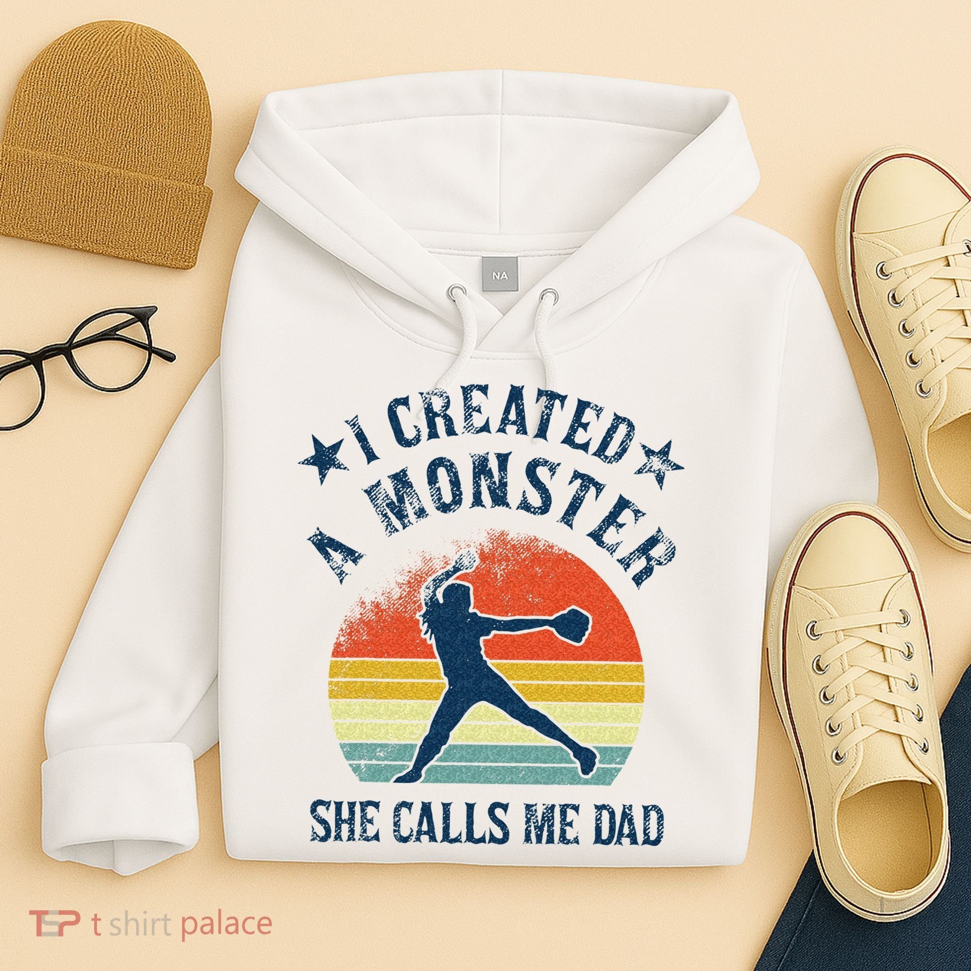 Proud Softball Dad I Created A Monster She Calls Me Dad Hoodie