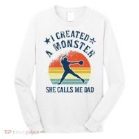Proud Softball Dad I Created A Monster She Calls Me Dad Long Sleeve Shirt thumb 0