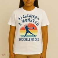 Proud Softball Dad I Created A Monster She Calls Me Dad T-Shirt thumb 4