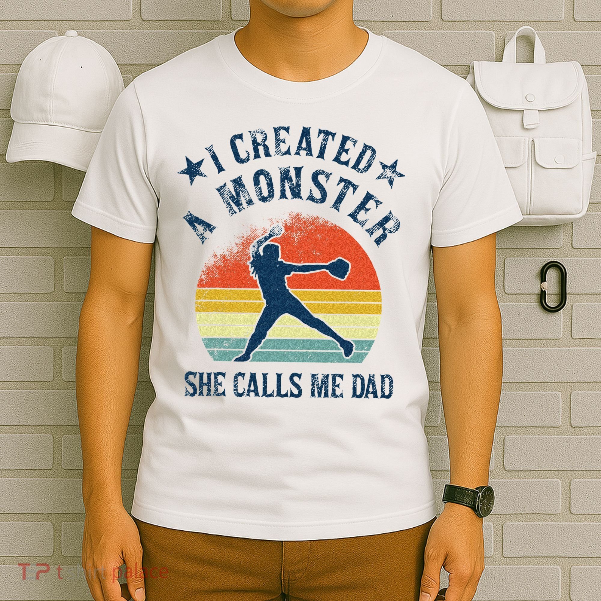Proud Softball Dad I Created A Monster She Calls Me Dad T-Shirt