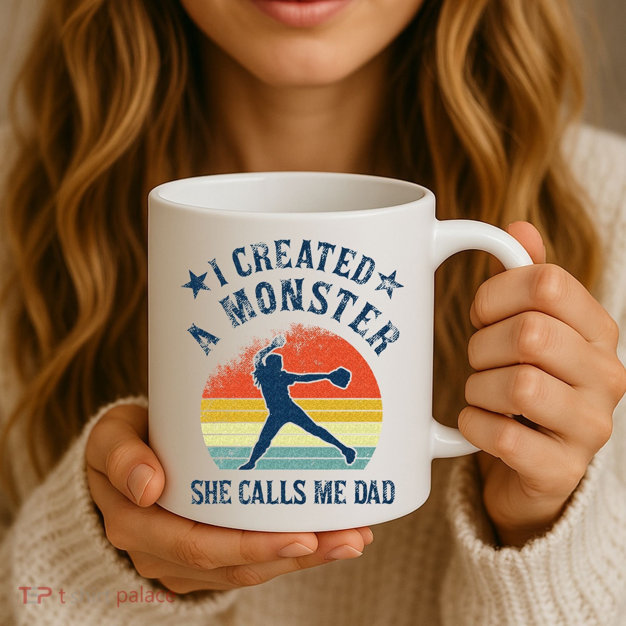 Proud Softball Dad I Created A Monster She Calls Me Dad Coffee Mug