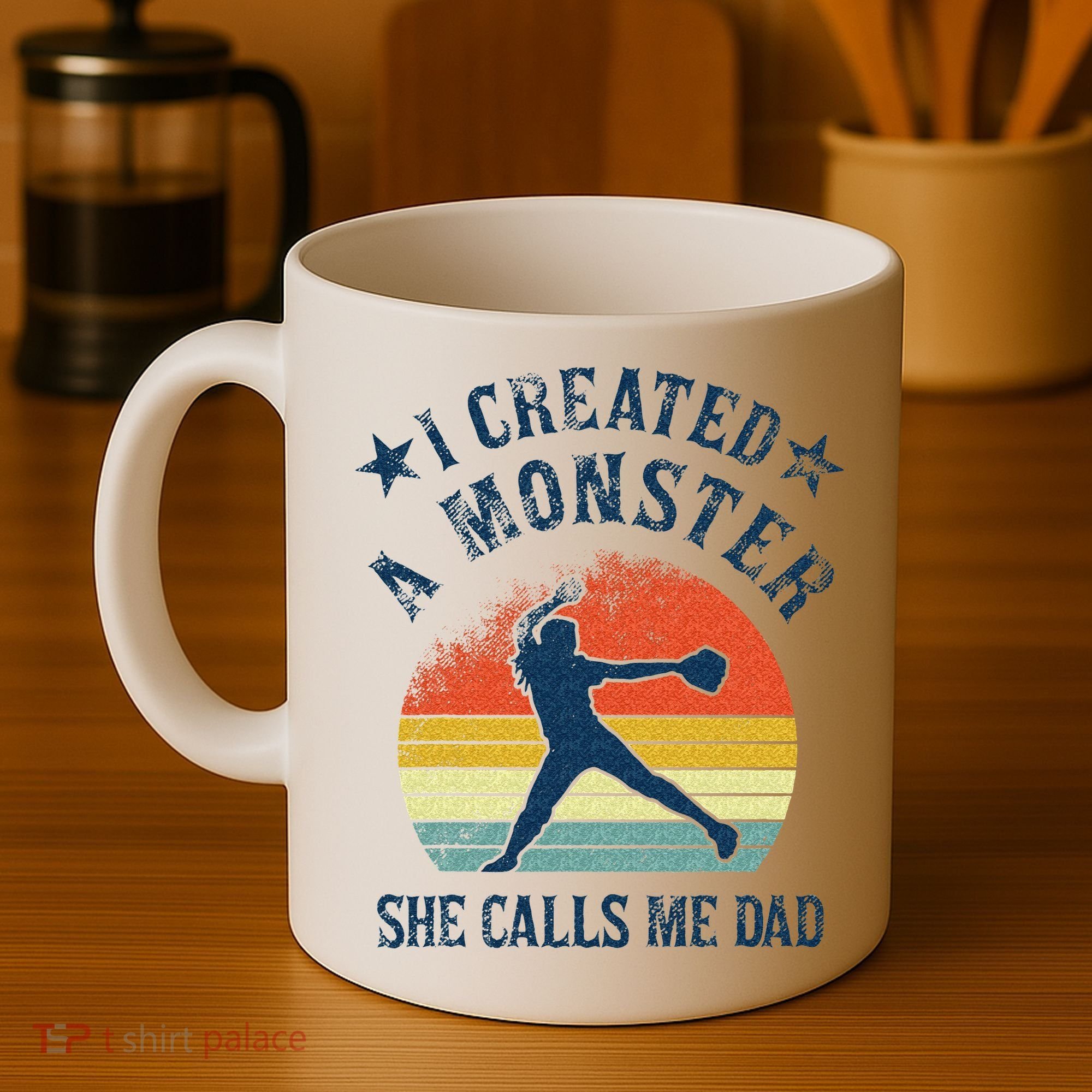 Proud Softball Dad I Created A Monster She Calls Me Dad Coffee Mug