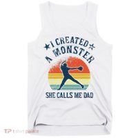 Proud Softball Dad I Created A Monster She Calls Me Dad Tank Top thumb 0