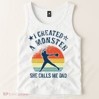 Proud Softball Dad I Created A Monster She Calls Me Dad Tank Top thumb 2