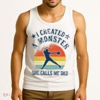 Proud Softball Dad I Created A Monster She Calls Me Dad Tank Top thumb 3