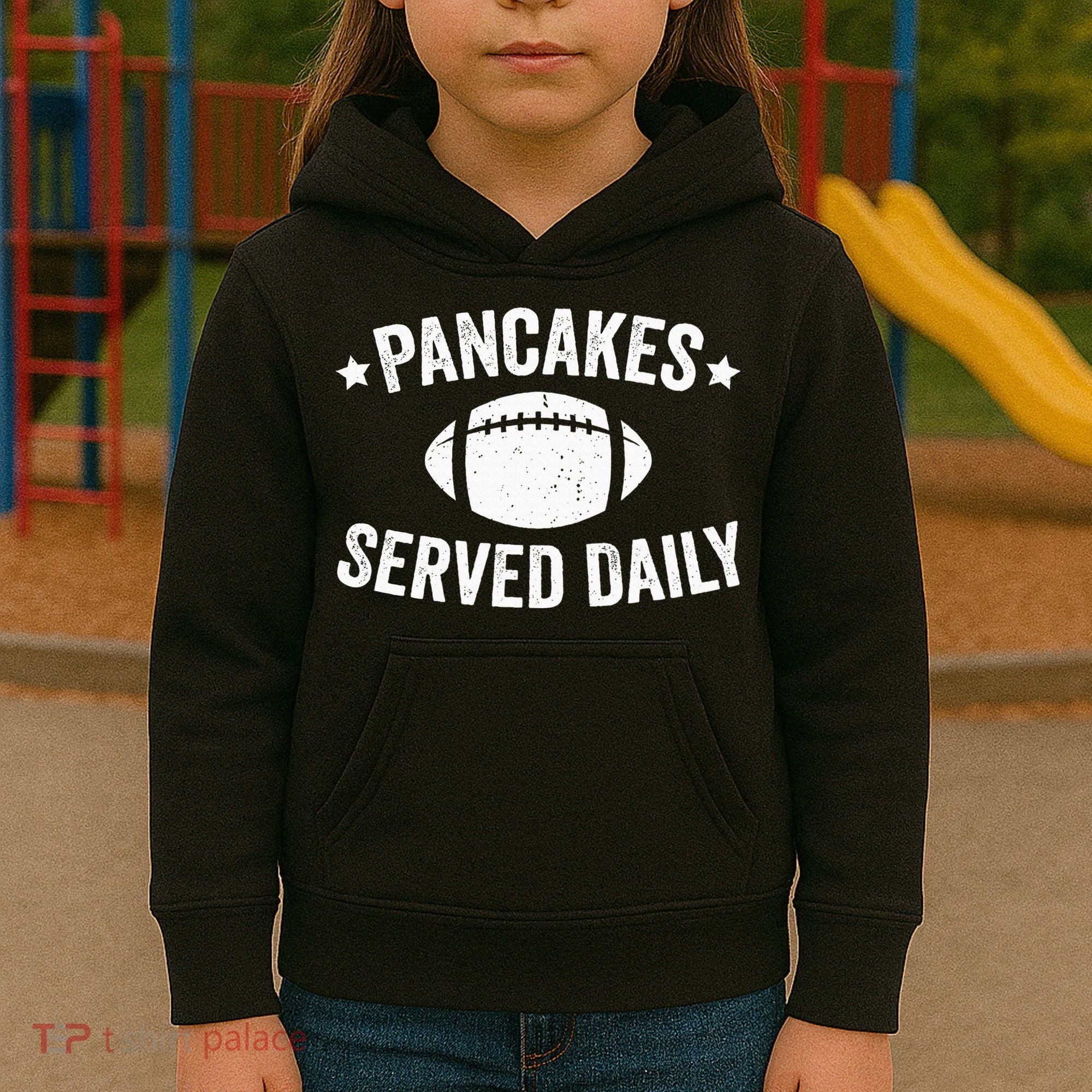 Pancakes Served Daily Funny Football Offensive Lineman Kids Hoodie