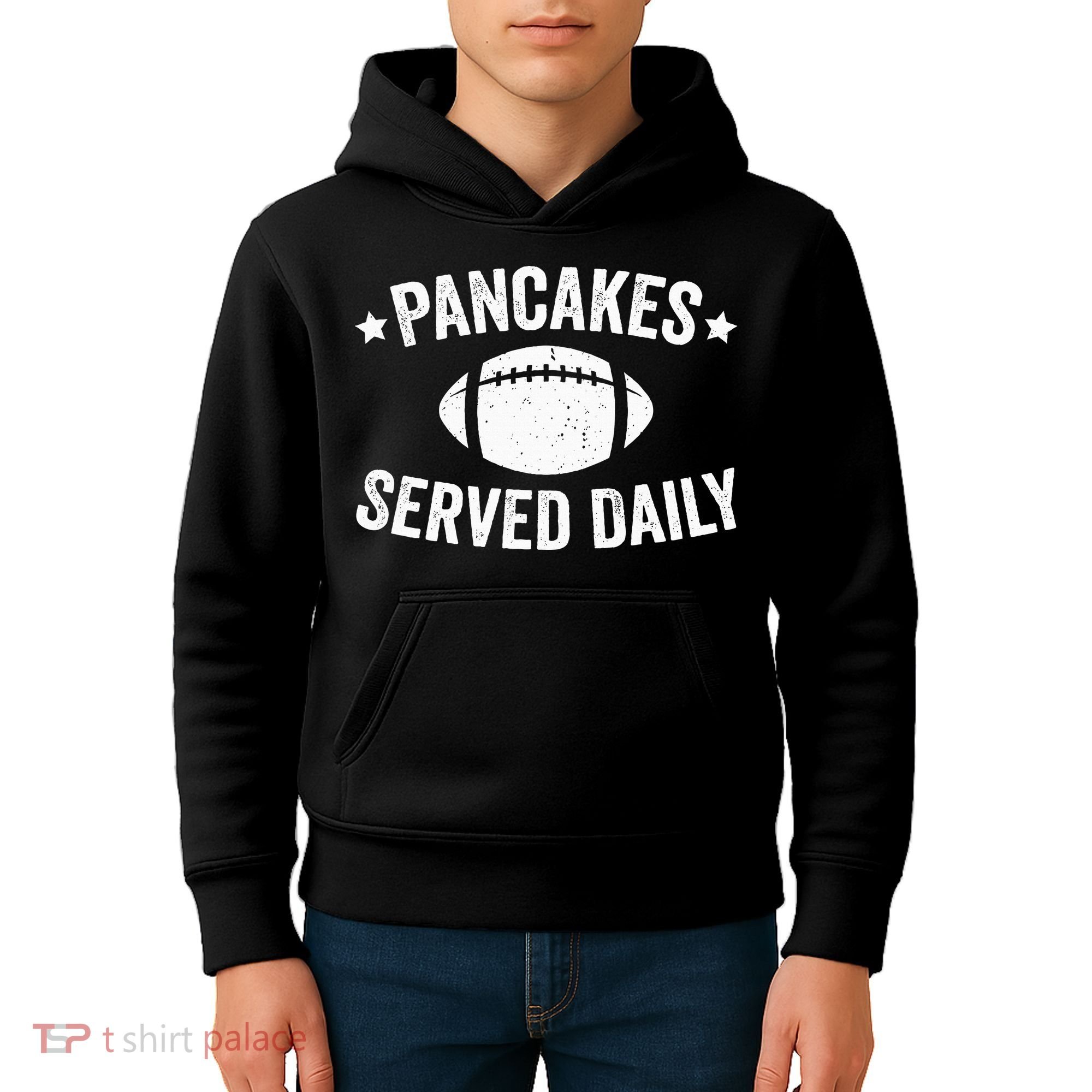 Pancakes Served Daily Funny Football Offensive Lineman Kids Hoodie