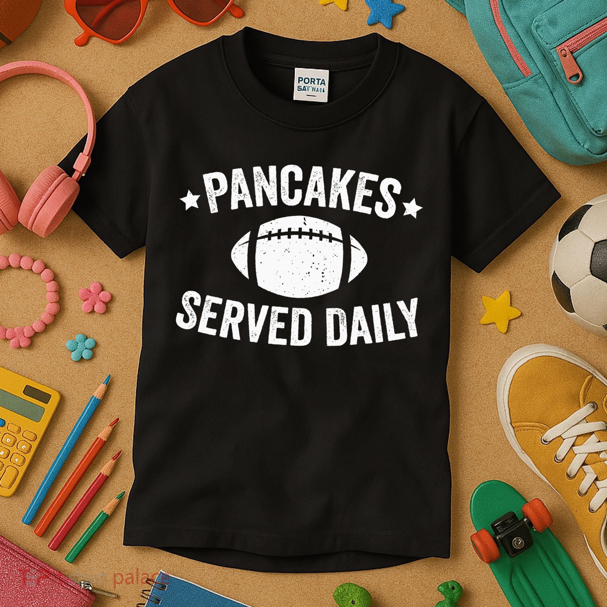 Pancakes Served Daily Funny Football Offensive Lineman Kids T-Shirt