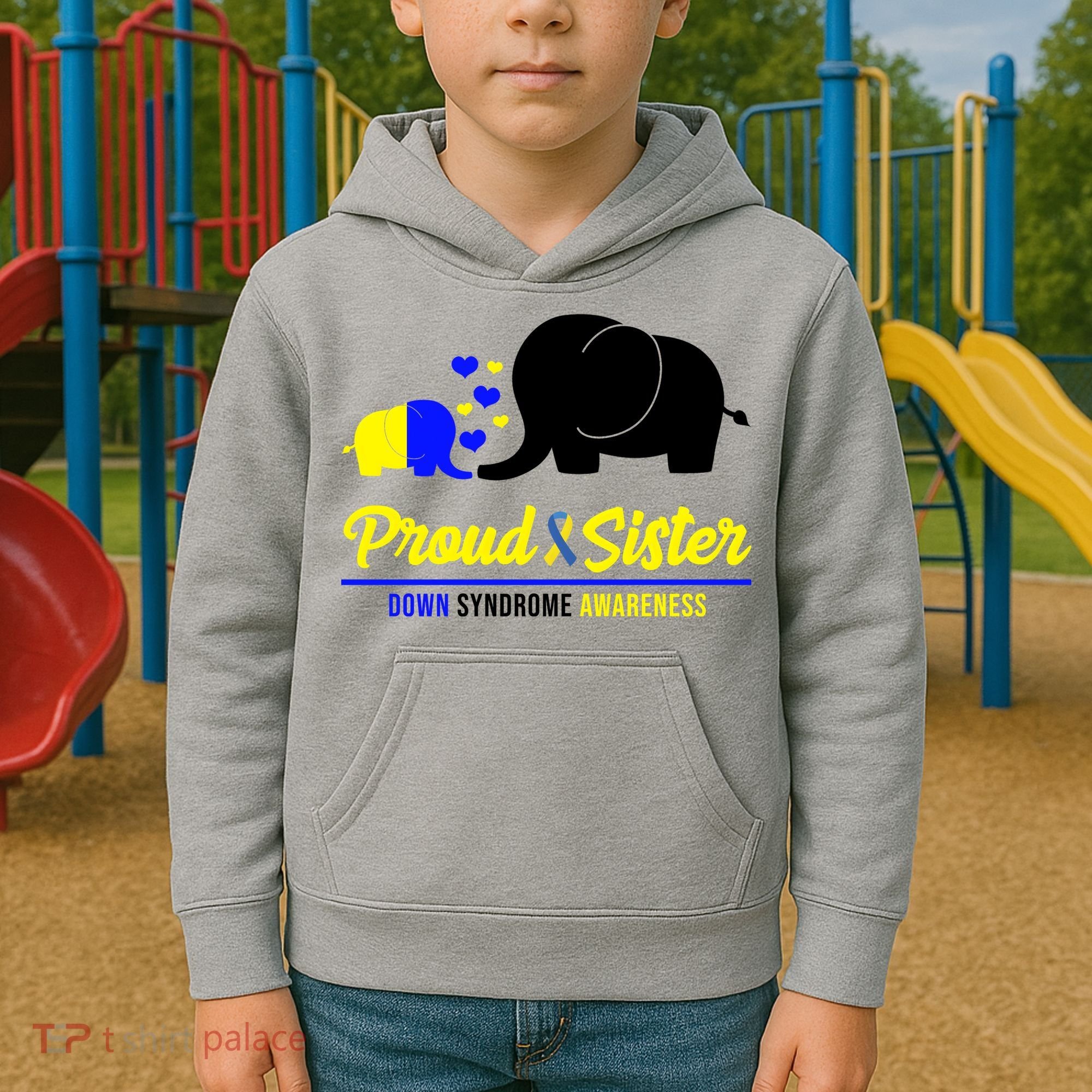 Proud Sister Down Syndrome Awareness Elephant Kids Hoodie