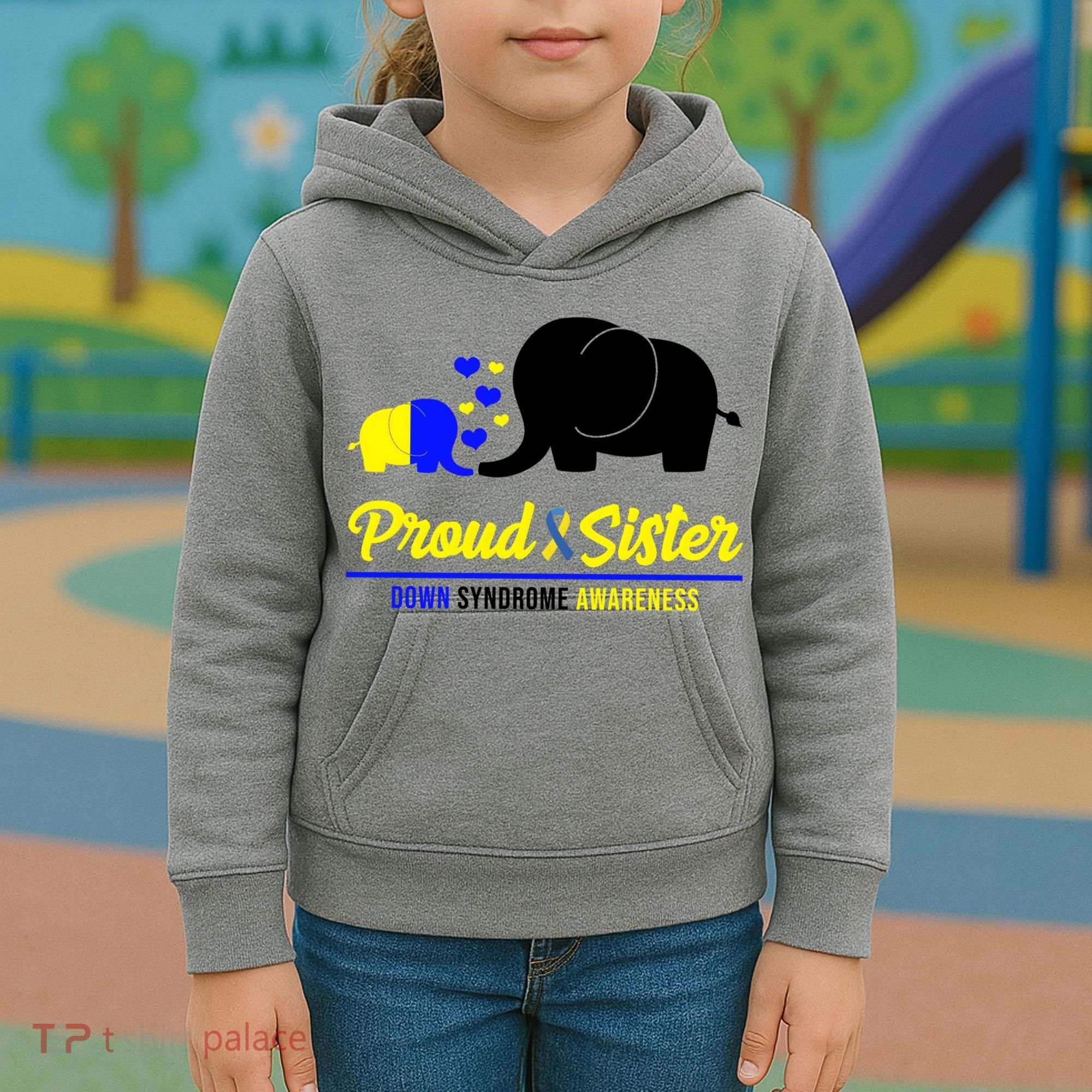 Proud Sister Down Syndrome Awareness Elephant Kids Hoodie