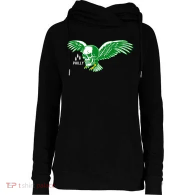 Philly Skull Eagle Womens Funnel Neck Pullover Hood