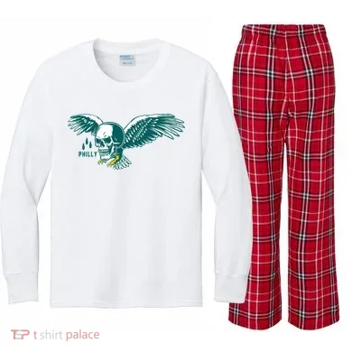 Philly Skull Eagle Kids Long Sleeve Plaid Pajama Set
