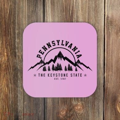 Pennsylvania State Est. 1787 Vintage Mountains Gift Coaster