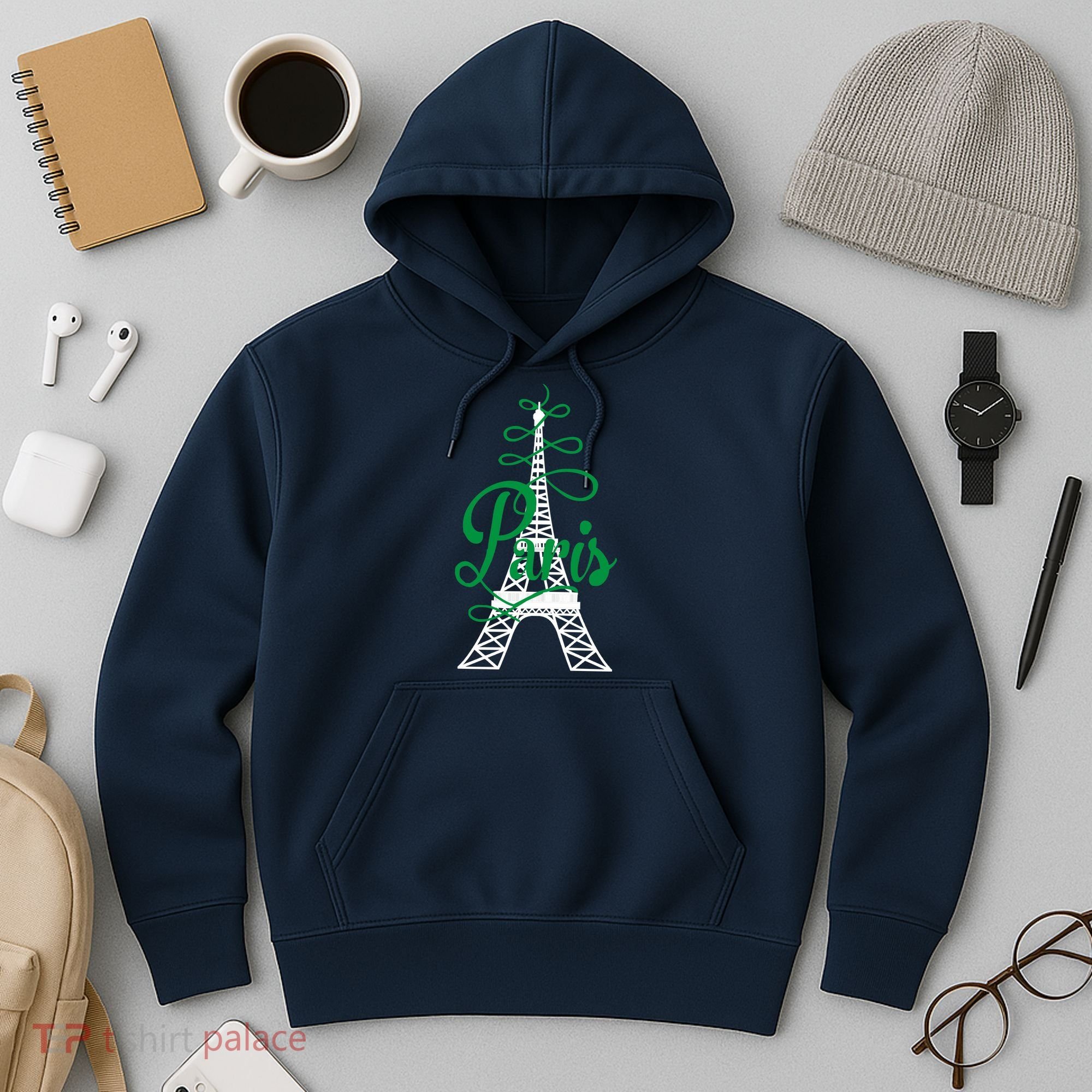 Paris Script Eiffel Tower French France Hoodie