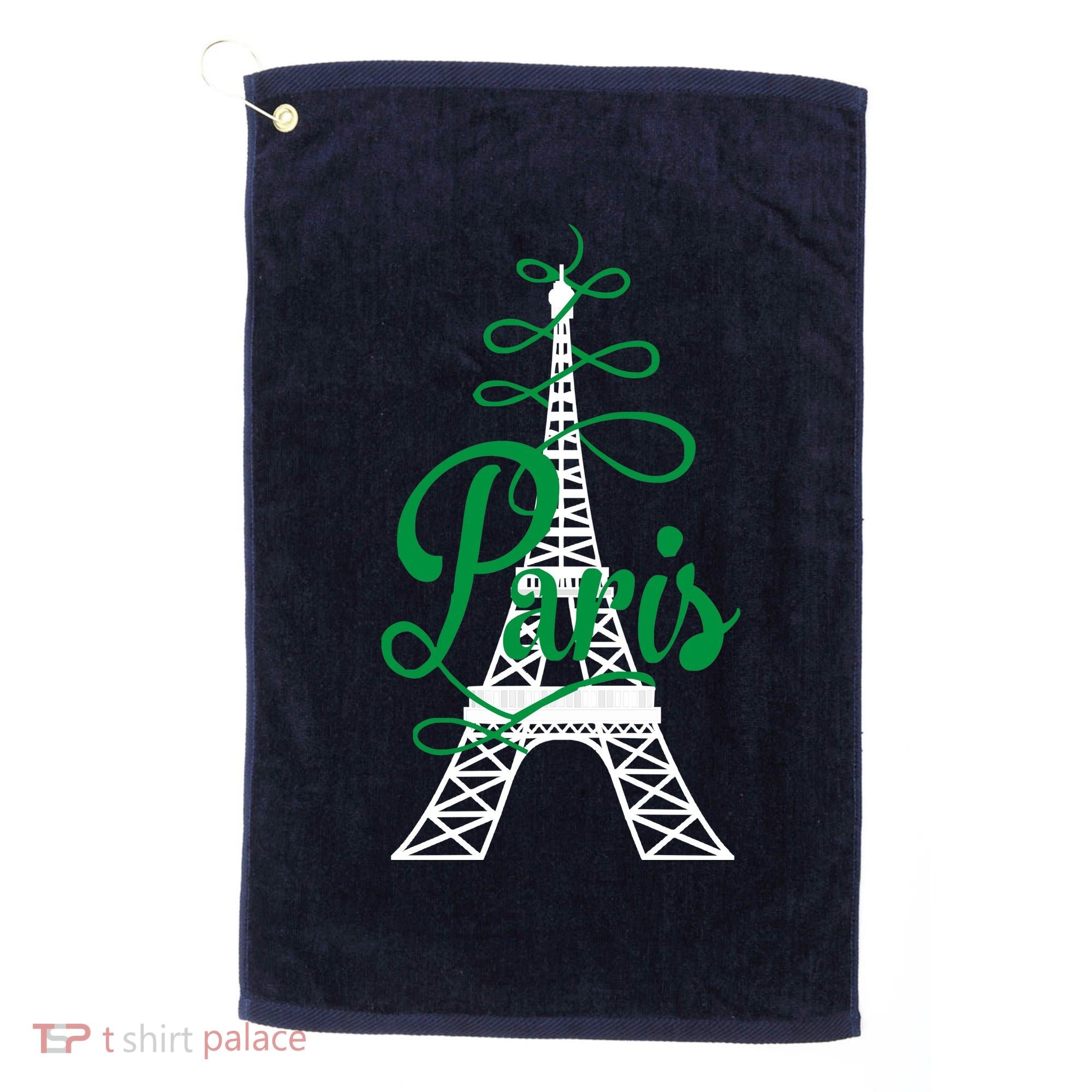 Paris Script Eiffel Tower French France Golf Towel