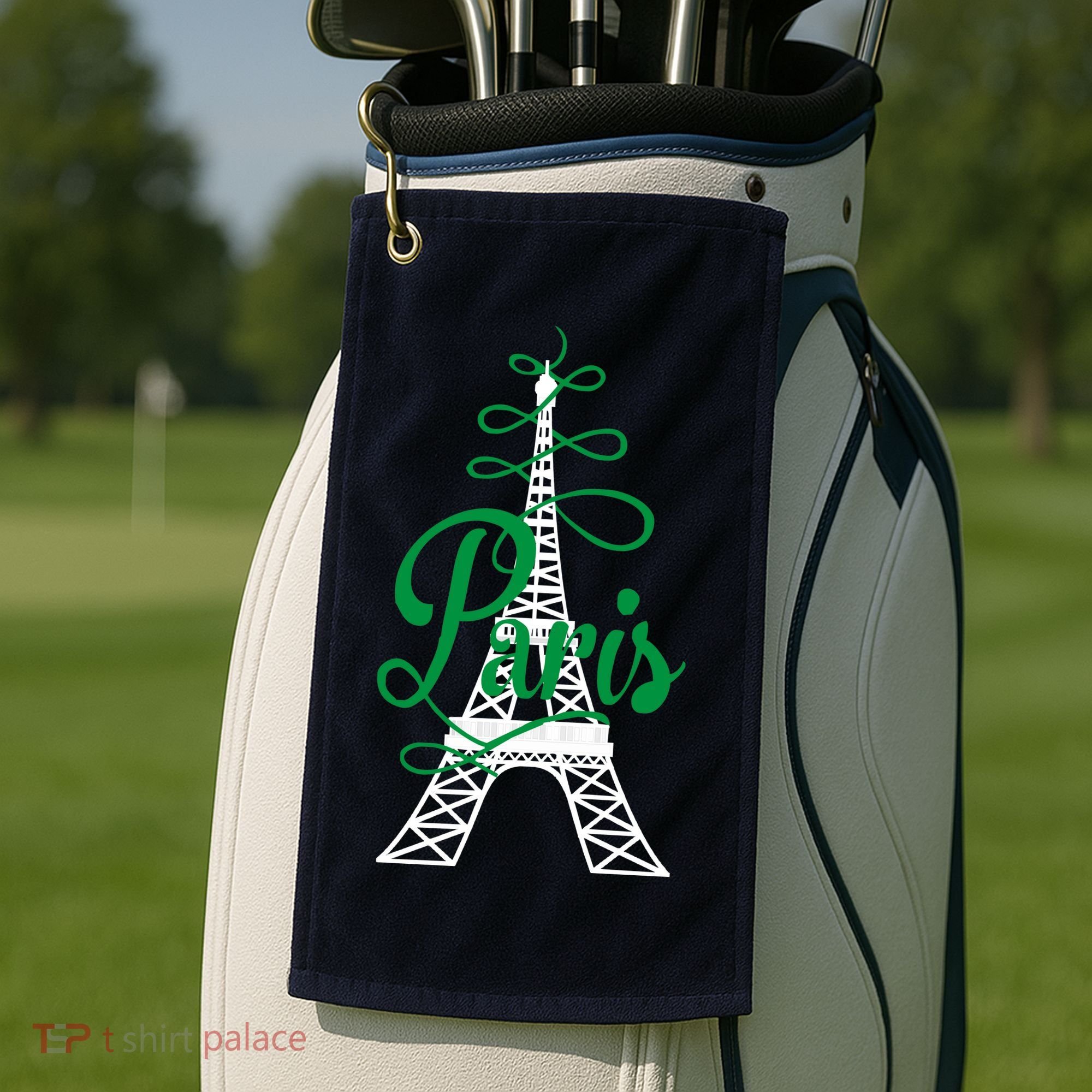 Paris Script Eiffel Tower French France Golf Towel