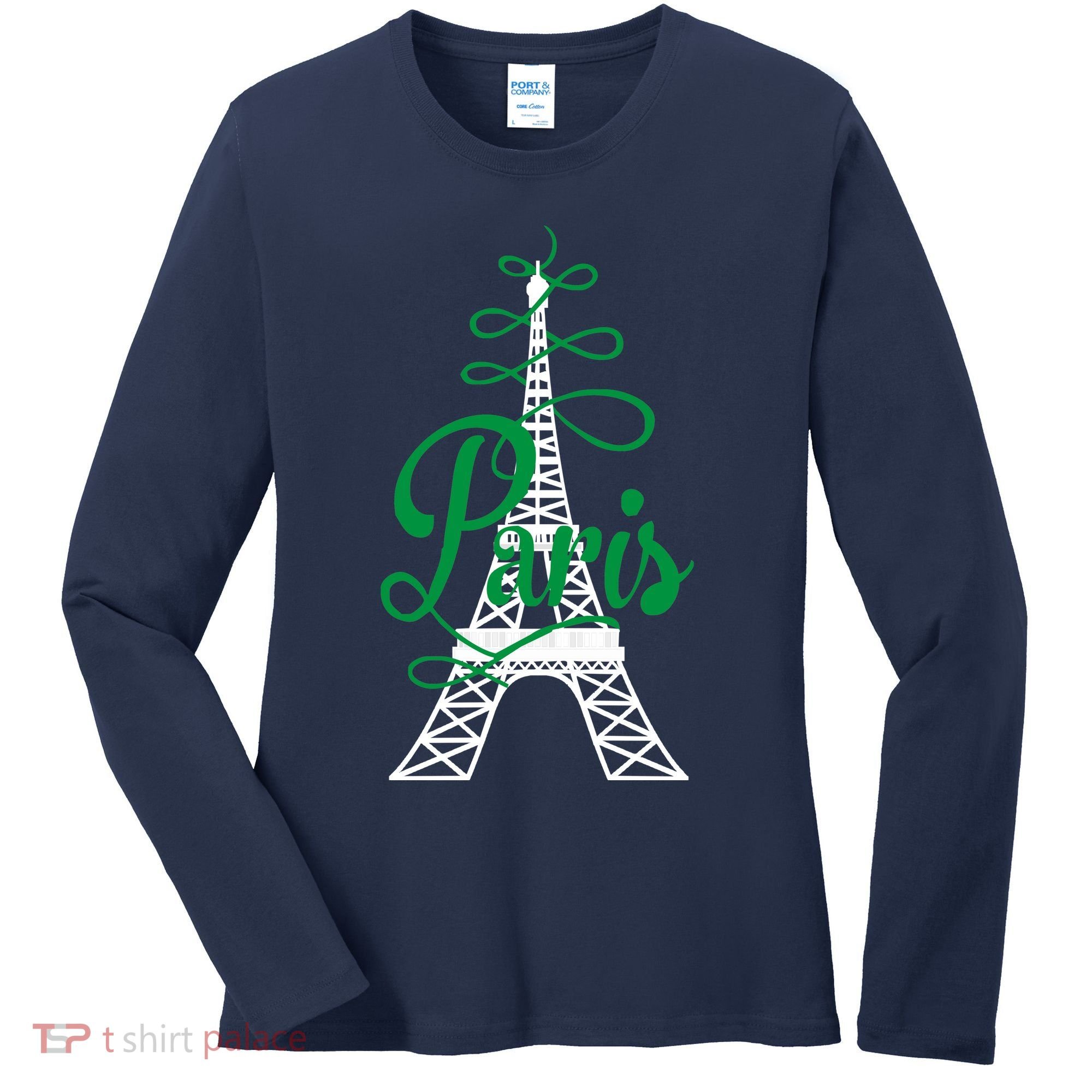 Paris Script Eiffel Tower French France Women's Long Sleeve Shirt