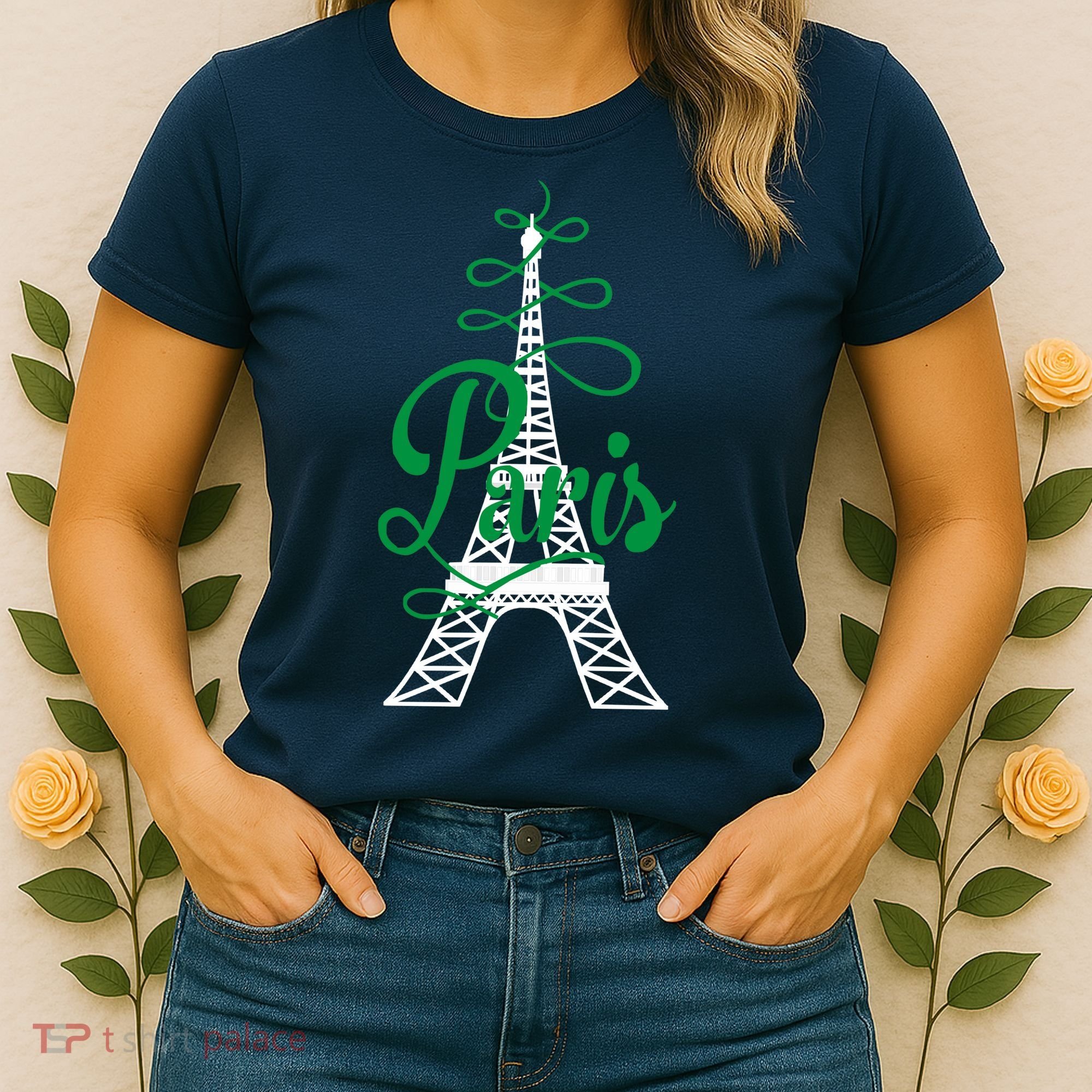 Paris Script Eiffel Tower French France Women's T-Shirt