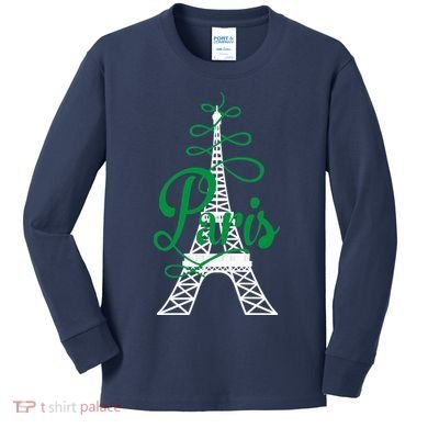 Paris Script Eiffel Tower French France Kids Long Sleeve Shirt