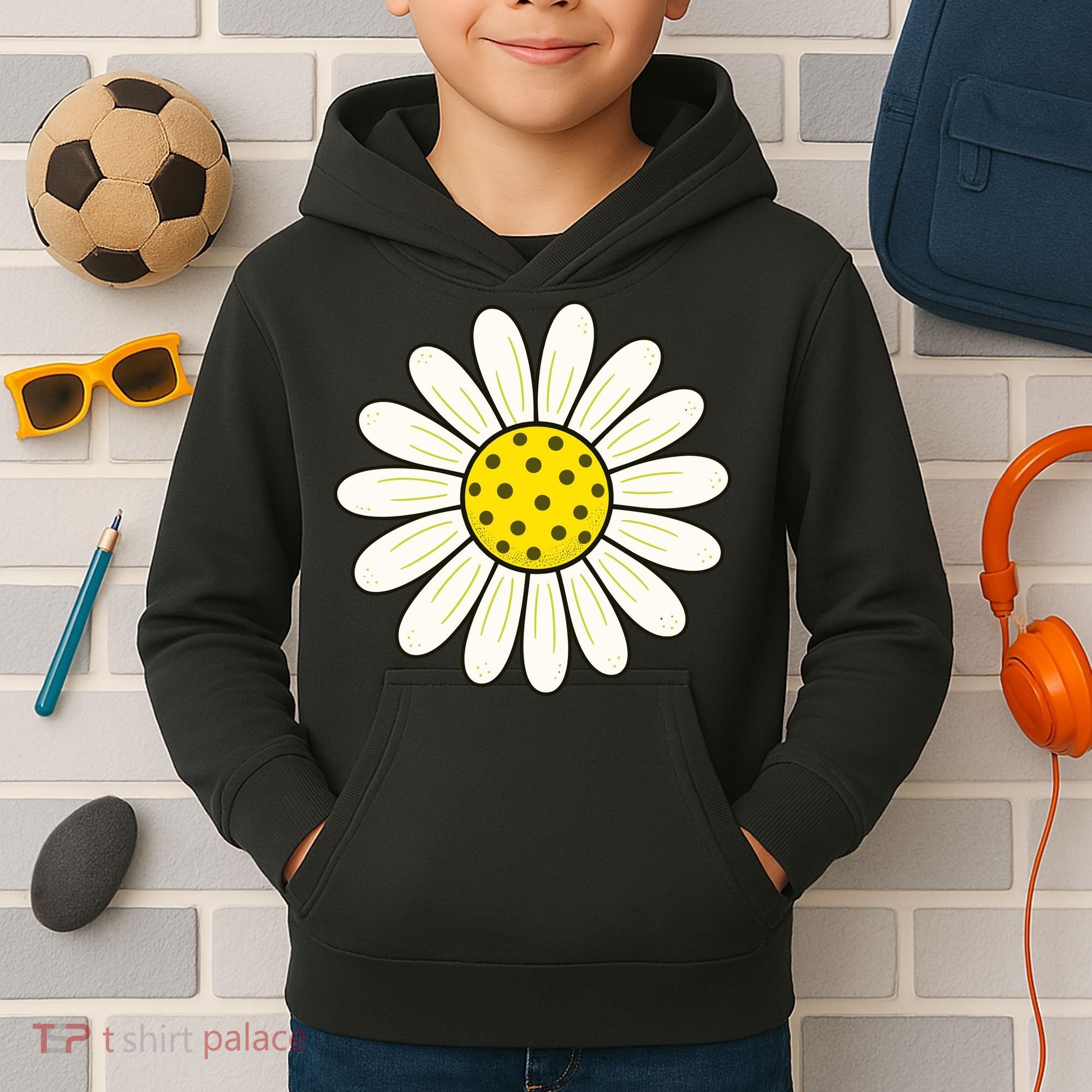 Pickleball Sun Flower Daisy Kids Hoodie