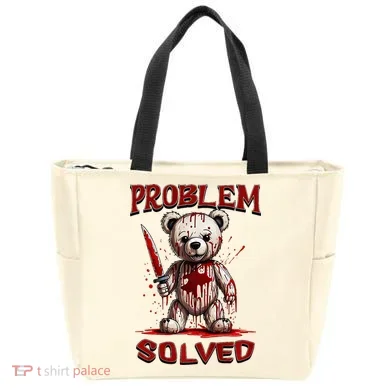 Problem Solved Funny Teddy Bear Halloween Tote Bag