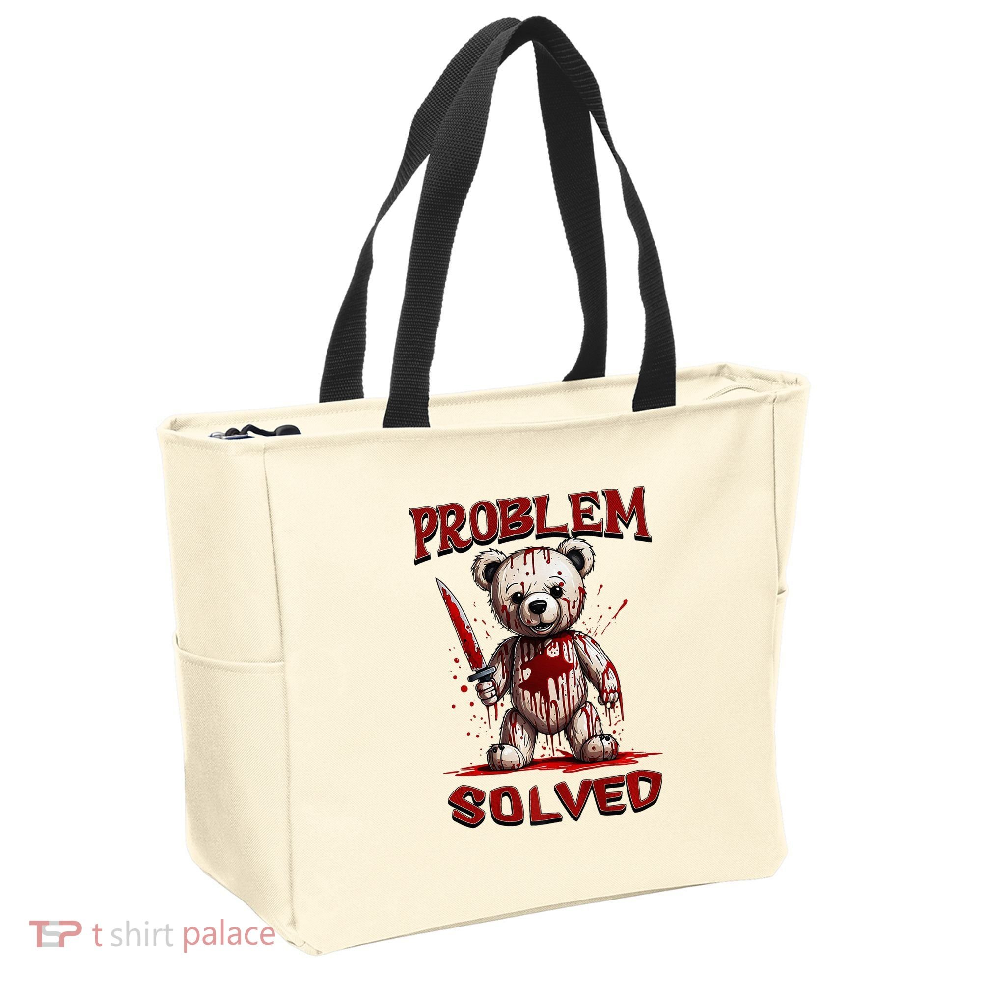 Problem Solved Funny Teddy Bear Halloween Tote Bag