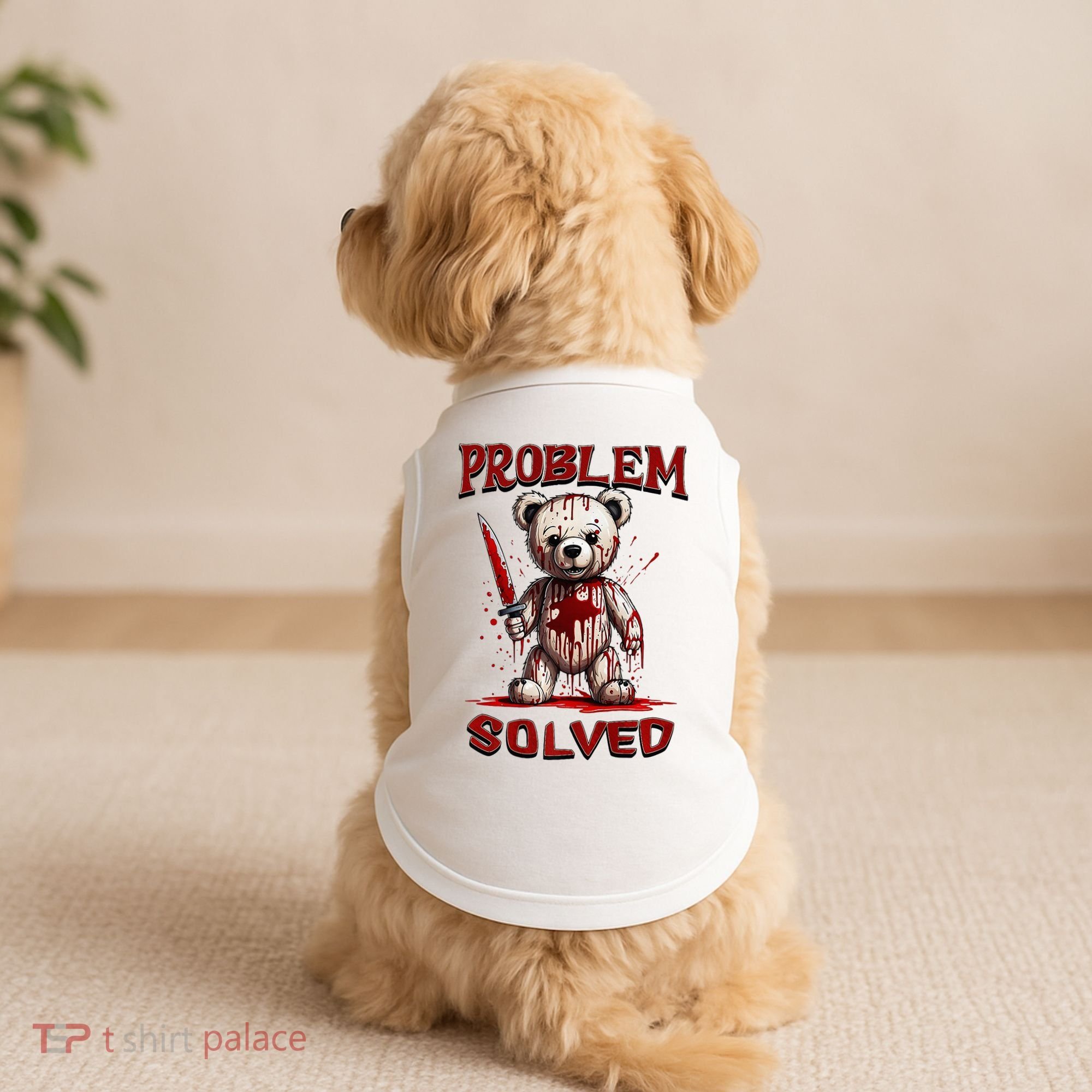 Problem Solved Funny Teddy Bear Halloween Doggie Tank