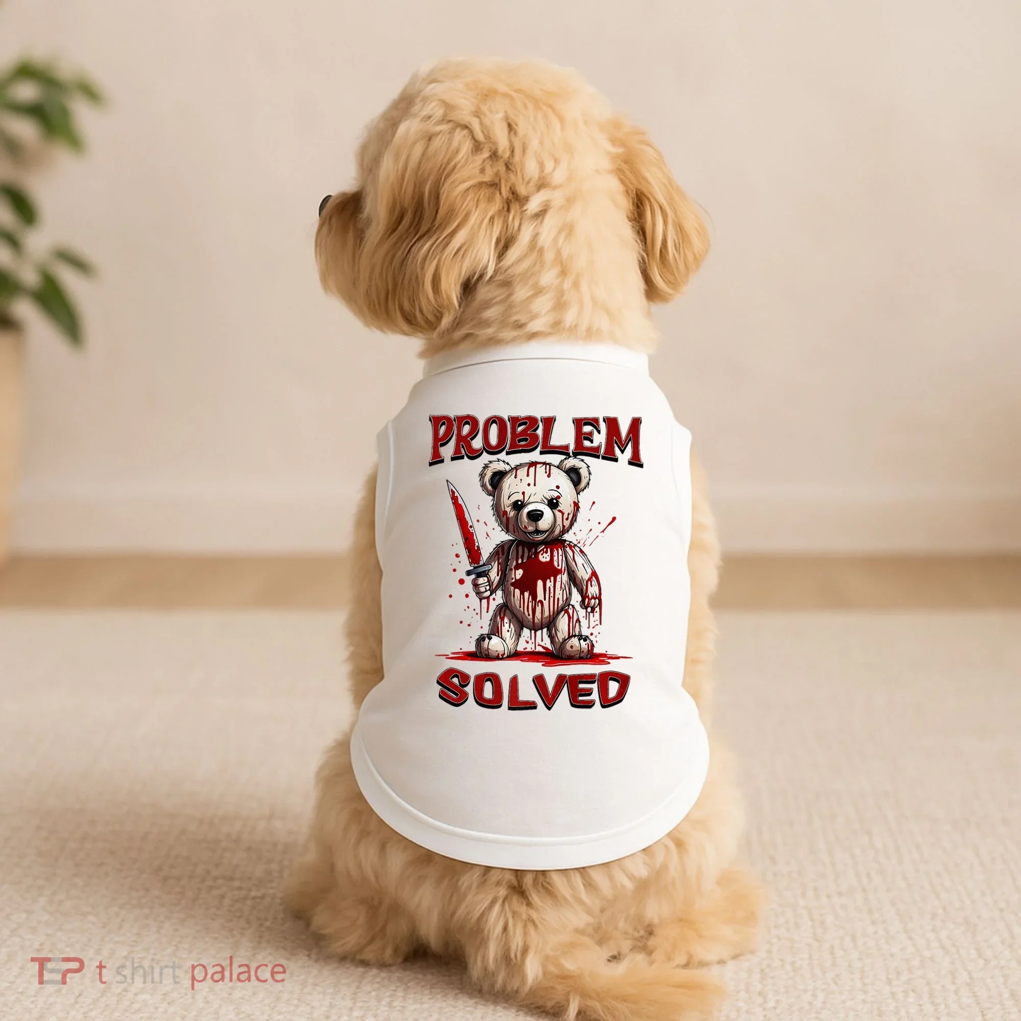 Problem Solved Funny Teddy Bear Halloween Doggie Tank