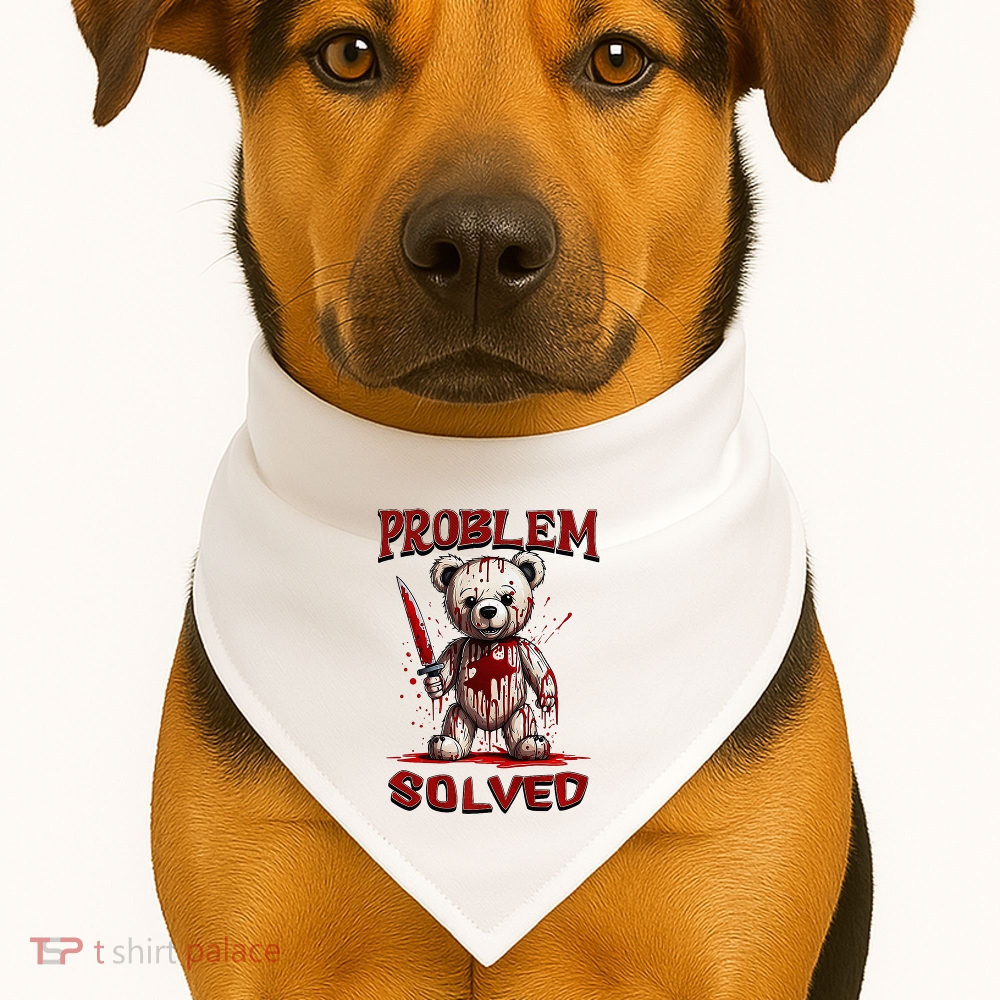 Problem Solved Funny Teddy Bear Halloween USA-Made Doggie Bandana