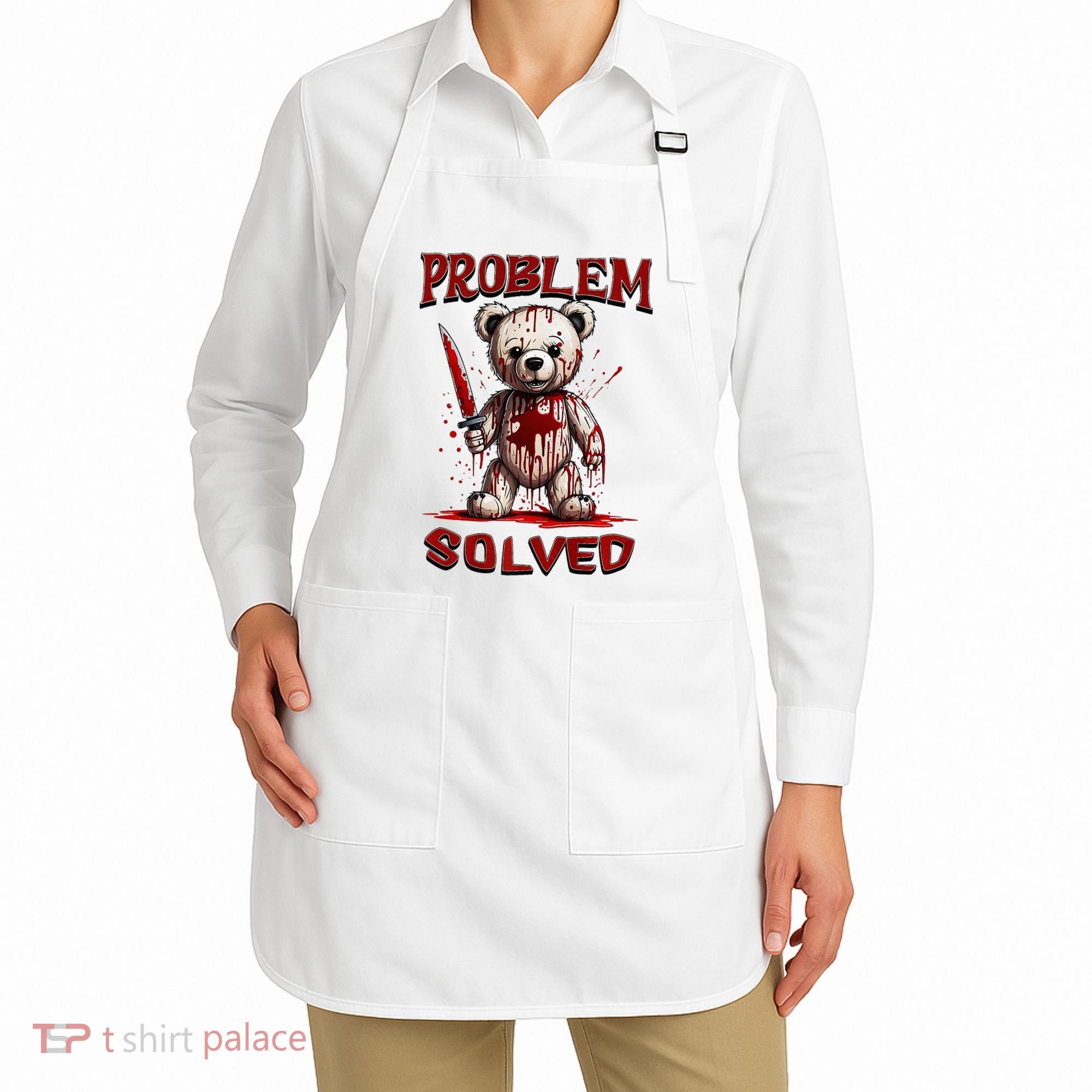 Problem Solved Funny Teddy Bear Halloween Apron